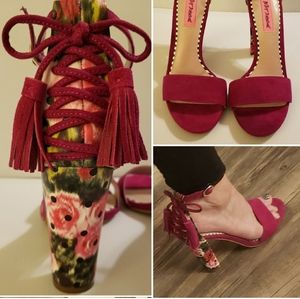 Betsy Johnson Rallo Pink Multi Print Pink Strap Heels